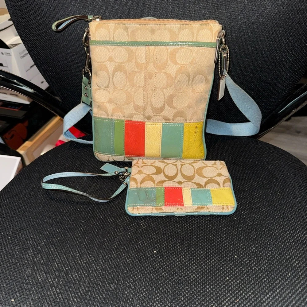 Vintage Coach Multicolor Crossbody Bag and Wristlet Set - Picture 1 of 5